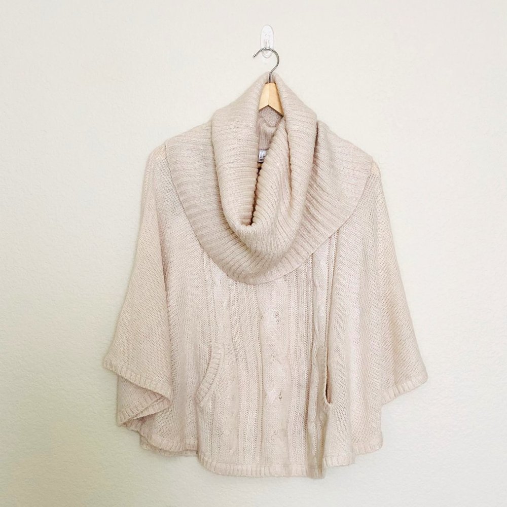 Cream/Soft Beige Knit Poncho Sweater